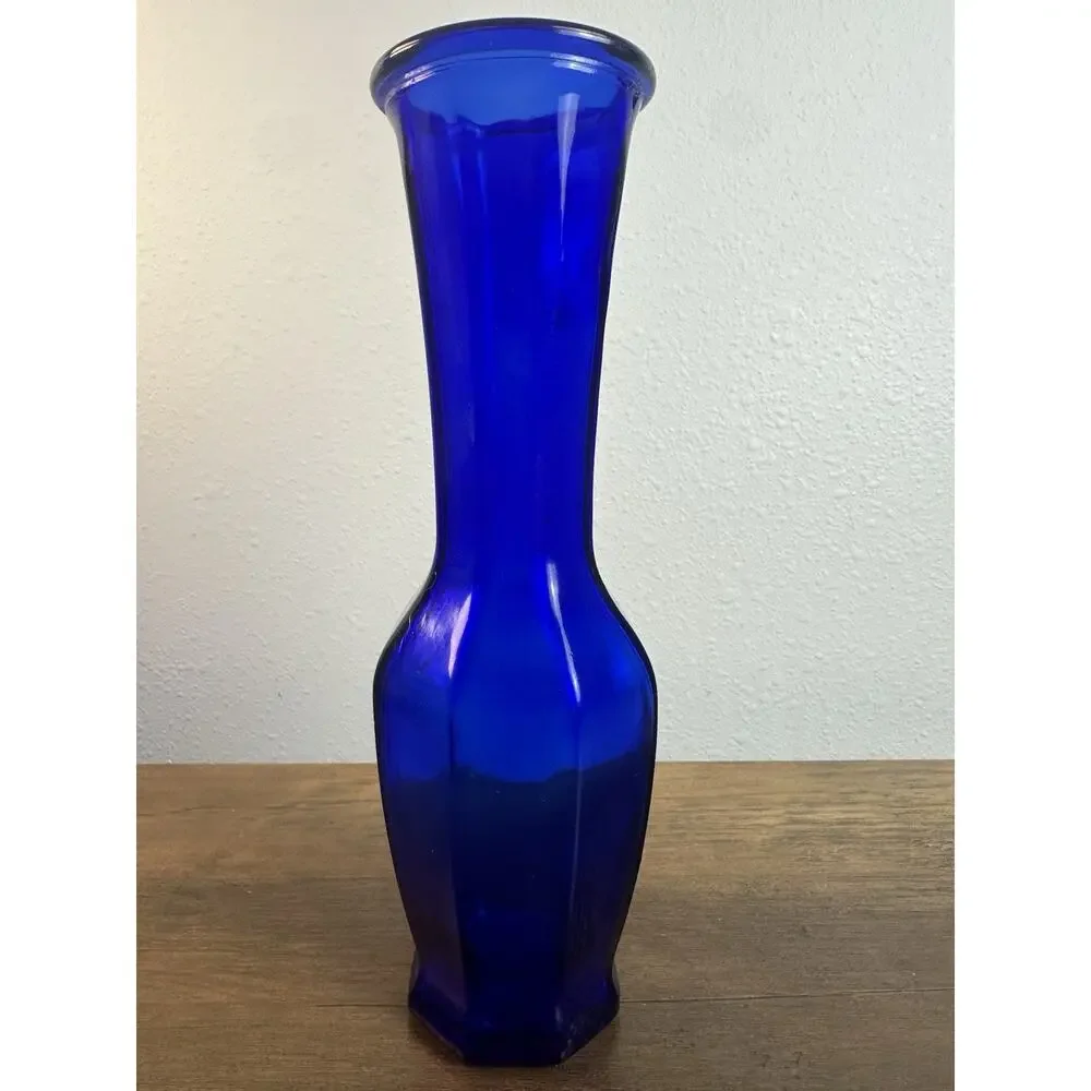 Vintage Cobalt Blue Glass Vase Tall Art Glass Mid Century Style